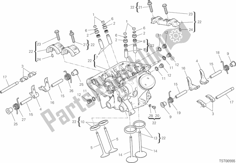 All parts for the Vertical Cylinder Head of the Ducati Multistrada 1200 Touring 2016